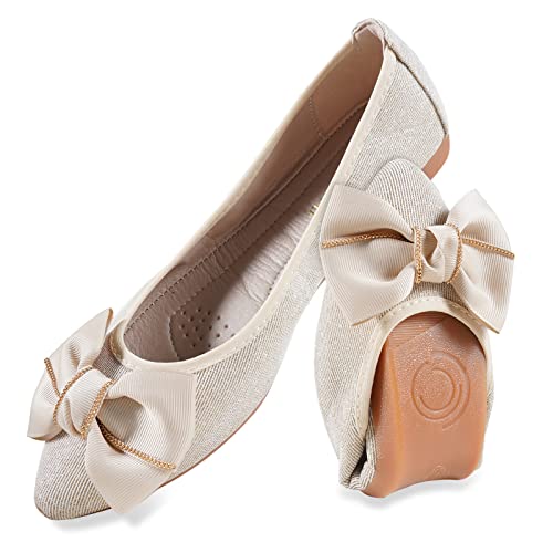 MACHSWON Damen Ballet Flache Schuhe Spitze Zehe Gefaltet Kleid Schuhe Slip on Flache Arbeitsschuhe Ballerina Geschlossene Flat mit Strass（Schwarz 38） von MACHSWON