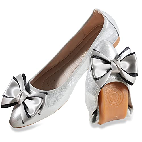MACHSWON Damen Ballet Flache Schuhe Spitze Zehe Gefaltet Kleid Schuhe Slip on Flache Arbeitsschuhe Ballerina Geschlossene Flat mit Strass（Schwarz 38） von MACHSWON