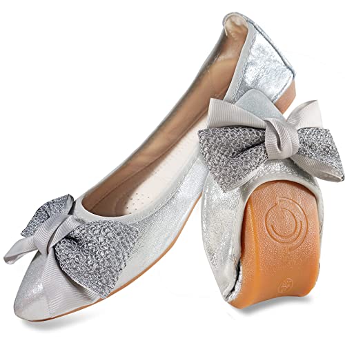 MACHSWON Damen Ballet Flache Schuhe Spitze Zehe Gefaltet Kleid Schuhe Slip on Flache Arbeitsschuhe Ballerina Geschlossene Flat mit Strass（Schwarz 39） von MACHSWON