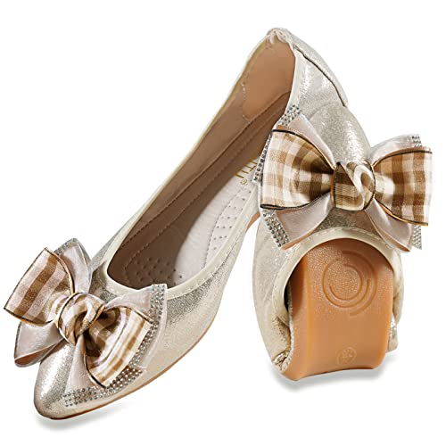 MACHSWON Damen Ballet Flache Schuhe Spitze Zehe Gefaltet Kleid Schuhe Slip on Flache Arbeitsschuhe Ballerina Geschlossene Flat mit Strass（Schwarz 40） von MACHSWON