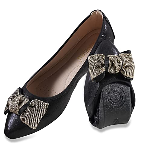 MACHSWON Damen Ballet Flache Schuhe Spitze Zehe Gefaltet Kleid Schuhe Slip on Flache Arbeitsschuhe Ballerina Geschlossene Flat mit Strass（Schwarz 41） von MACHSWON