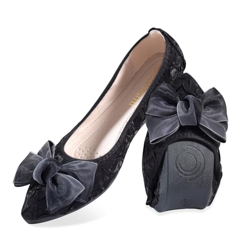 MACHSWON Damen Ballet Flache Schuhe Spitze Zehe Gefaltet Kleid Schuhe Slip on Flache Arbeitsschuhe Ballerina Geschlossene Flat mit Strass（Schwarz 41） von MACHSWON