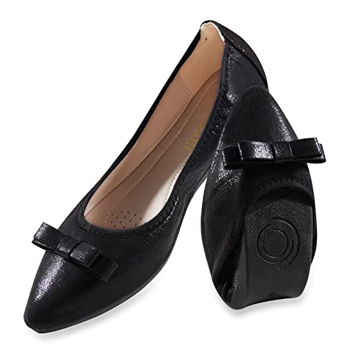 MACHSWON Damen Ballettschuhe Sparkly Strass Casual Spitz Ballett Komfort Weich Slip On Flache Schuhe mit Eleganter Schleife, schwarz 1, 38 EU von MACHSWON