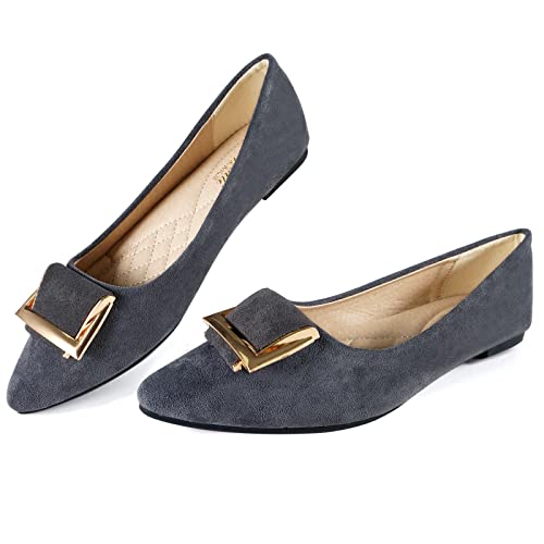 MACHSWON Damen Flache Schuhe Schnalle Spitze Zehen Ballett Dressy Flats Bequem Slip On Ballett Pumps Arbeitsschuhe, grau, 39 EU von MACHSWON