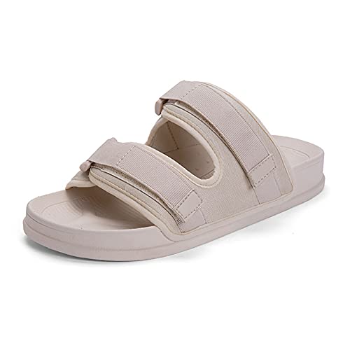 Herren Diabetic Slippers/Arthritis Ödeme Einstellbarer Verschluss Memory Foam Hausschuhe Öffnen Zehe-Extra-Widecomfort Ältere Schuhe,Beige,43 von MACIUM