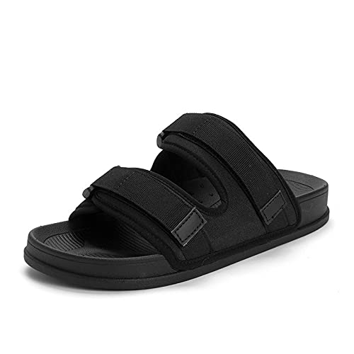 Herren Diabetic Slippers/Arthritis Ödeme Einstellbarer Verschluss Memory Foam Hausschuhe Öffnen Zehe-Extra-Widecomfort Ältere Schuhe,Black02,44 von MACIUM