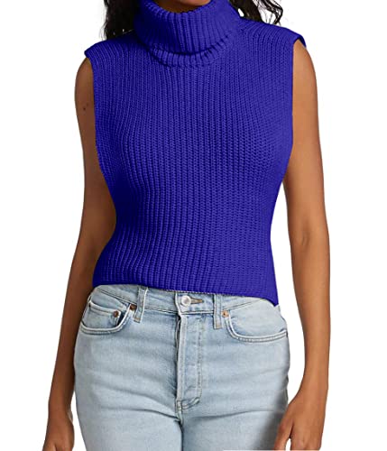 MACNOORA Ärmelloser Damen-Pullover, Rollkragen, gerippt, Tank-Top, Basic Slim Fit Top, Königsblau, X-Groß von MACNOORA