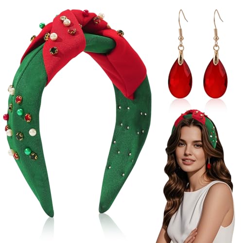 MACULPER 2 Stück Haarreifen Damen Glitzer Mädchen Retro Style Haarband Perlen Stirnbänder Mit Hängeohrringe von MACULPER