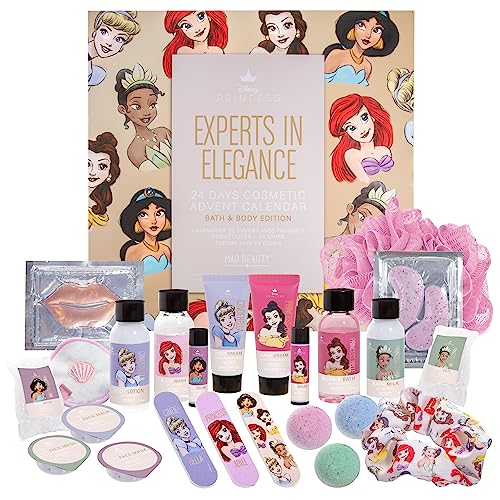 MAD Beauty – Disney Princess Adventskalender mit 24 Make up & Kosmetik Produkten, Wellness Adventskalender Prinzesssinen für Frauen mit Gesichtsmaske, Bodylotion, Haargummi – Weihnachtskalender Beauty von MAD Beauty