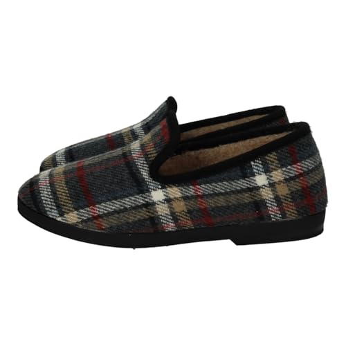 MADE IN SPAIN 163 Winter-Chinelas mit Karomuster in Braun, geschlossenes Modell für Herren, mit rutschfestem Gummiboden, Herrenschuhe, grau, 40 EU von MADE IN SPAIN