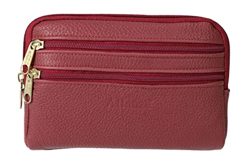 MADE IN SPAIN S648 Damen Leder Geldbörse mit mehreren Fächern, Reißverschluss, mittlere und bequeme Größe, Kastanienbraun Damen Handtaschen, Geldbörsen, granatrot, 1, TASCHEN-PORTEN von MADE IN SPAIN