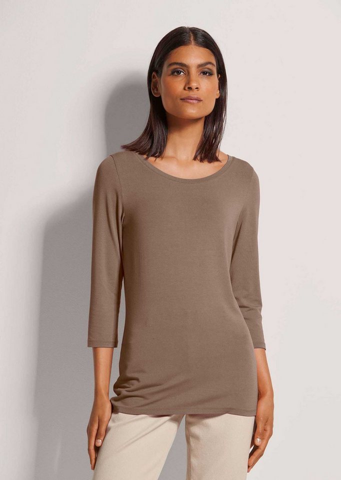 MADELEINE 3/4-Arm-Shirt Halbarm Viskose-Oberteil für Damen Figurbetontes Shirt mit U-Boot-Ausschnitt, 3/4-Ärmeln von MADELEINE