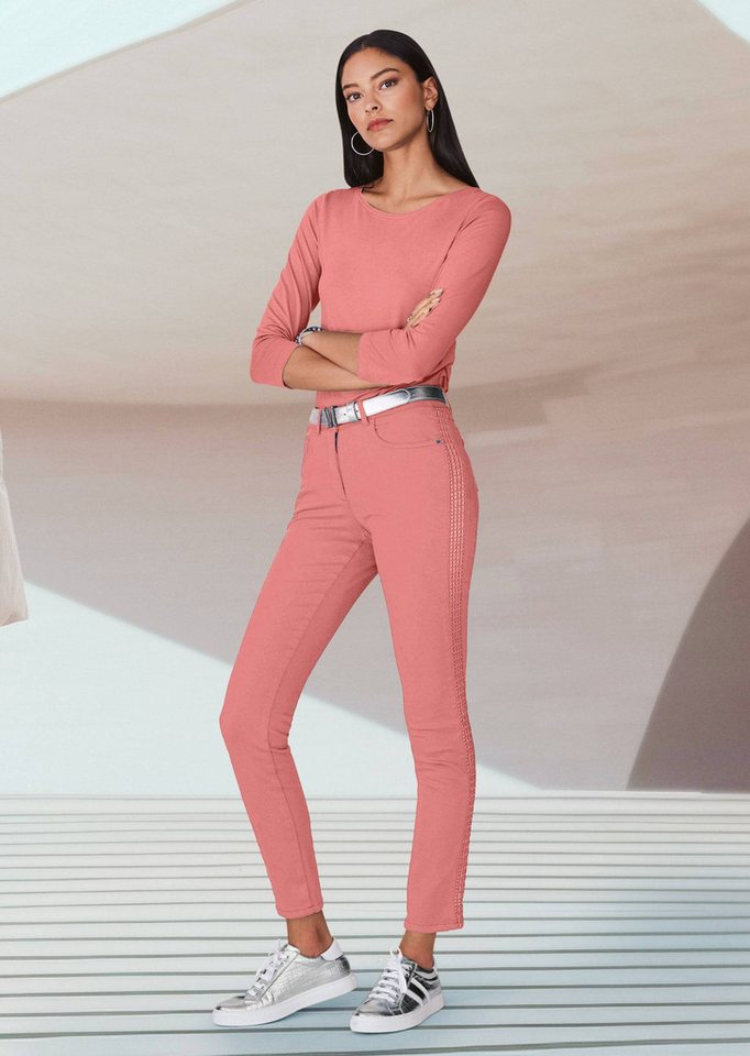 MADELEINE 3/4-Arm-Shirt Halbarm Viskose-Oberteil für Damen Figurbetontes Shirt mit U-Boot-Ausschnitt, 3/4-Ärmeln von MADELEINE