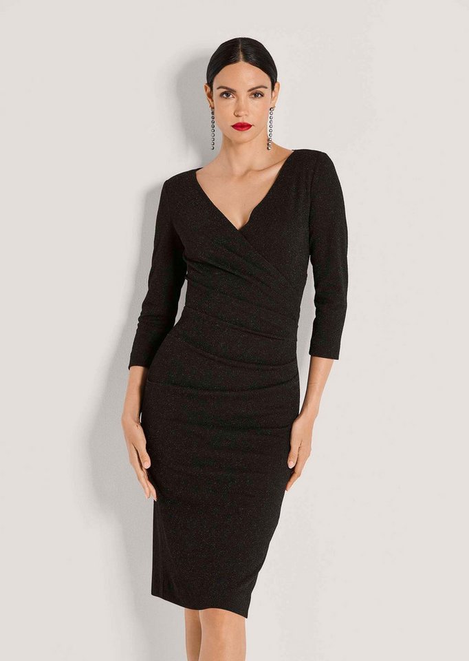 MADELEINE Etuikleid Stretchkleid in Wickeloptik Glanzkleid mit V-Ausschnitt, Knielänge und 3/4-Arm von MADELEINE