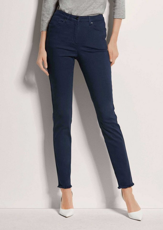 MADELEINE Gerade Jeans Mid Waist Skinny-Hose mit Fransen Fransenhose in schmale Silhouette, Five-Pocket-Stil von MADELEINE