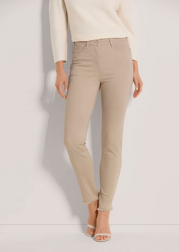 MADELEINE Gerade Jeans Kurzgröße: Mid Waist Skinny-Hose mit Fransen Fransenhose in schmale Silhouette, Five-Pocket-Stil von MADELEINE