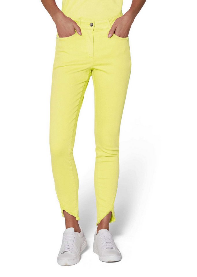 MADELEINE Gerade Jeans Verkürzte 5-Pocket-Hose mit Fransen Modisch verkürzte Hose mit abgeschrägtem Fransensaum, Cotton-Stretch von MADELEINE