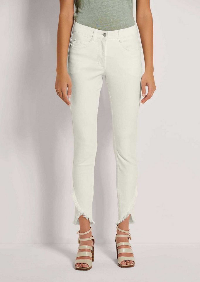 MADELEINE Gerade Jeans Verkürzte 5-Pocket-Hose mit Fransen Modisch verkürzte Hose mit abgeschrägtem Fransensaum, Cotton-Stretch von MADELEINE