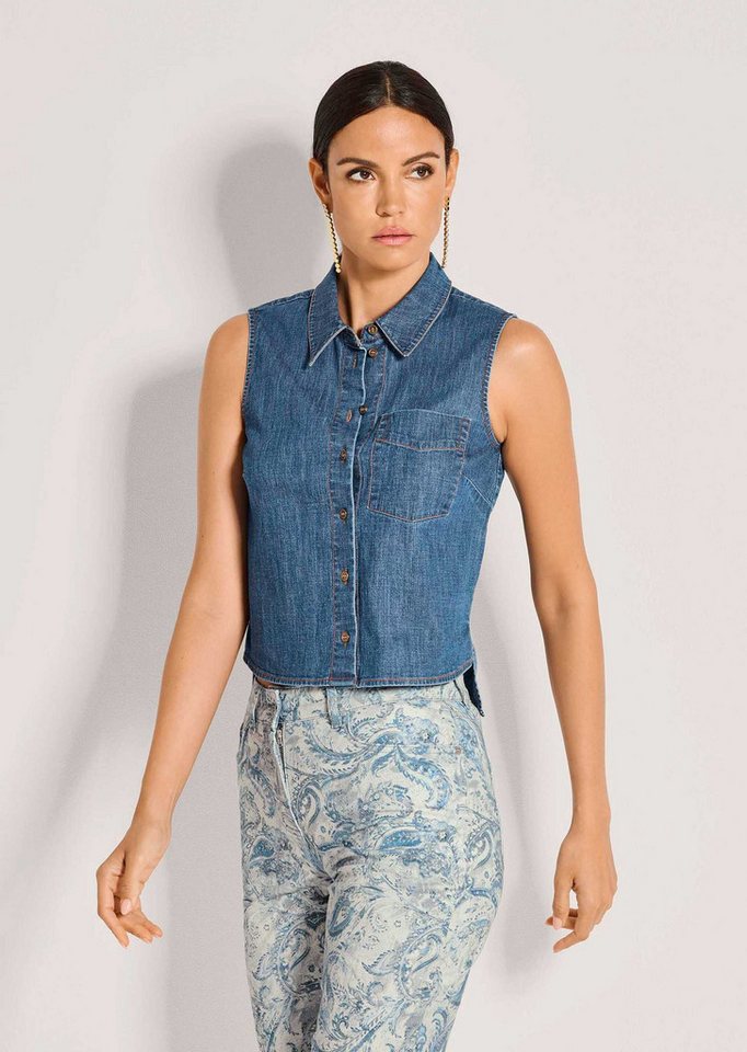 MADELEINE Hemdbluse Modernes Denimtop mit Hemdkragen Baumwolltop mit Hemdkragen, Knopfleiste und ohne Arm von MADELEINE