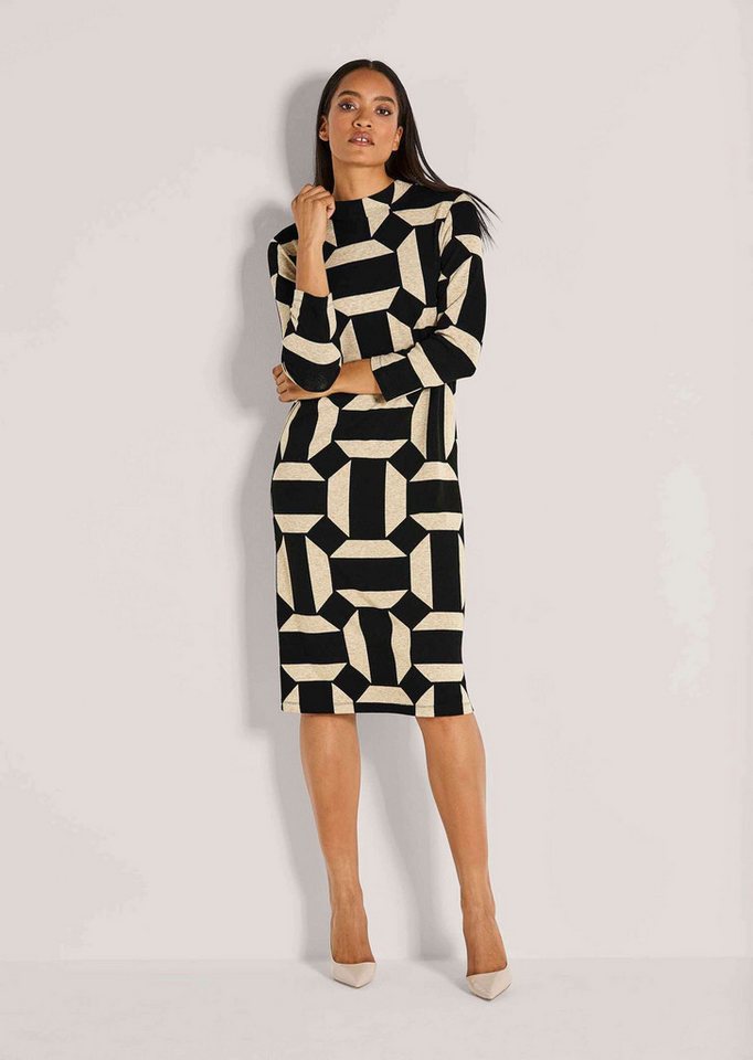 MADELEINE Jerseykleid Elegantes Kleid mit Grafik-Print Sanft tailliert mit Stehkragen, langen Ärmeln und Taschen von MADELEINE