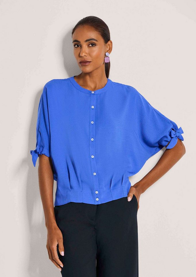 MADELEINE Kurzarmbluse Luftige Sommerbluse mit Fledermausärmeln Faltenbluse mit Rundhals, Knopfleiste, gesmoktem Rücken und Kurzarm von MADELEINE