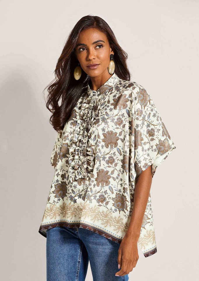 MADELEINE Kurzarmbluse Sommerbluse mit floralem Muster Oversized-Bluse mit Stehkragen, Rüschen und 3/4-Arm von MADELEINE