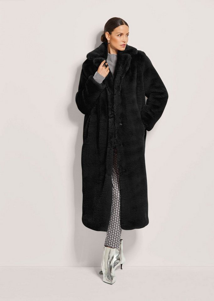 MADELEINE Kurzmantel Langer Faux-Fur-Mantel für Damen Kuscheliger Mantel mit Revers und Druckknöpfen von MADELEINE