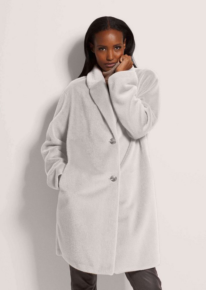 MADELEINE Kurzmantel Kunstpelzmantel mit Reverskragen Wintermantel mit Taschen, Hornknöpfen und Langarm von MADELEINE