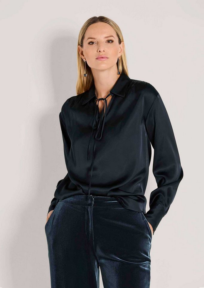 MADELEINE Langarmbluse Elegante Bluse mit V-Ausschnitt Fließender Stoff mit Hemdkragen, Bindeband und langen Ärmeln von MADELEINE