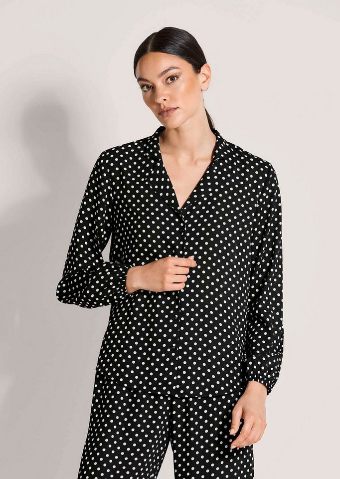 MADELEINE Langarmbluse Blusenshirt mit Tupfen-Design Sommerbluse mit Reverskragen, V-Ausschnitt, Knopfleiste und Langarm von MADELEINE