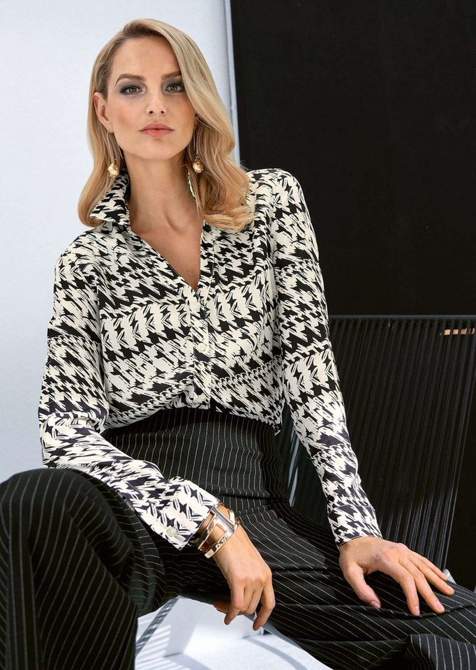 MADELEINE Langarmbluse Hemdbluse mit Kontrastprint und Dekolleté-Ausschnitt von MADELEINE