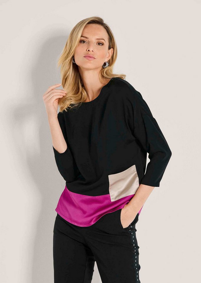 MADELEINE Langarmbluse Moderne Bluse mit Farbspiel Raffinierte Kontraste, Rundhals, 3/4-Ärmel von MADELEINE
