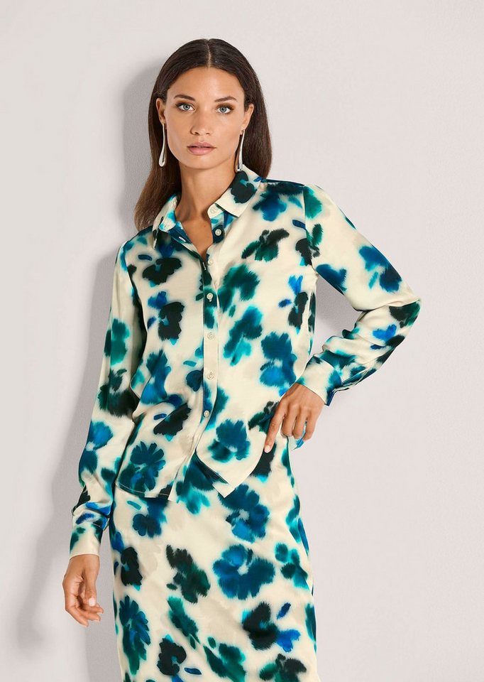 MADELEINE Langarmbluse Viskosebluse mit floralem Aquarellmuster Blusenshirt mit Hemdkragen, Knopfleiste und Langarm von MADELEINE