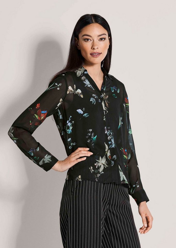 MADELEINE Langarmbluse Viskosebluse mit floralem Muster Druckbluse mit V-Ausschnitt, Knopfleiste und Langarm von MADELEINE