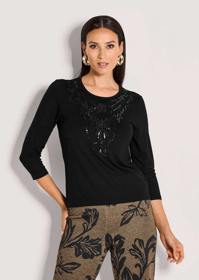 MADELEINE Langarmshirt Funkelndes Oberteil mit Ziersteinen Rundhals-Shirt mit 3/4-Ärmeln und Glanzdetails von MADELEINE