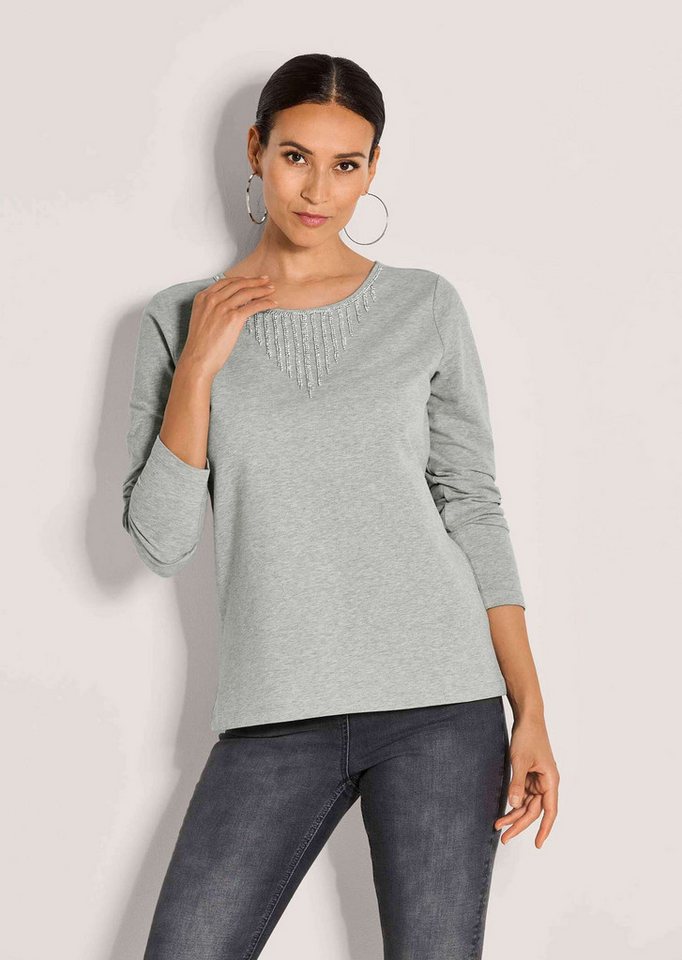 MADELEINE Langarmshirt Glamouröser Pullover, Strassakzente Rundhals-Shirt mit Strass, langärmelig aus Baumwoll-Stretch von MADELEINE