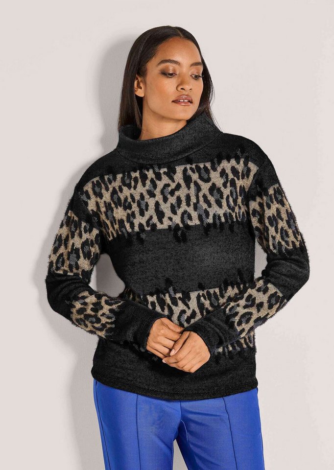 MADELEINE Langarmshirt Leo-Design Pullover mit Stehkragen Luxuriöser Jacquard mit modernem Stehkragen, Langarm von MADELEINE