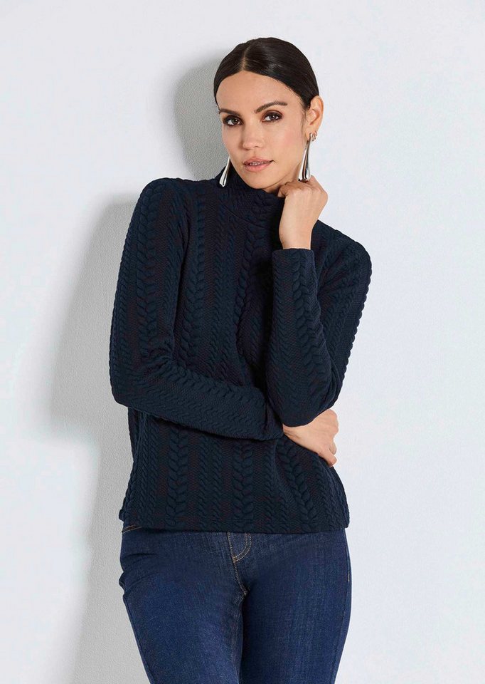 MADELEINE Langarmshirt Sweatshirt mit Zopfstruktur Kastige Silhouette mit Reißverschluss und Zopfstruktur von MADELEINE