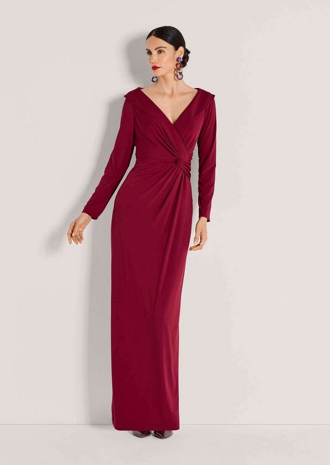 MADELEINE Maxikleid Elegantes Stretchkleid in Wickel-Optik Maxikleid mit V-Ausschnitt, Knöchellänge, Schlitz und Langarm von MADELEINE