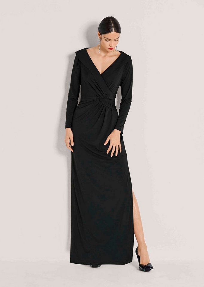 MADELEINE Maxikleid Elegantes Stretchkleid in Wickel-Optik Maxikleid mit V-Ausschnitt, Knöchellänge, Schlitz und Langarm von MADELEINE