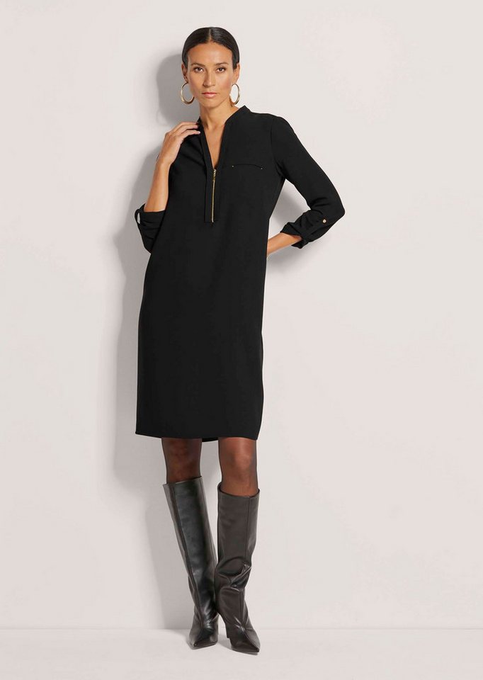 MADELEINE Maxikleid Shirtkleid mit Rundhals mit V-Schlitz Blusenkleid mit integrierten Taschen und krempelbaren langen Ärmeln von MADELEINE