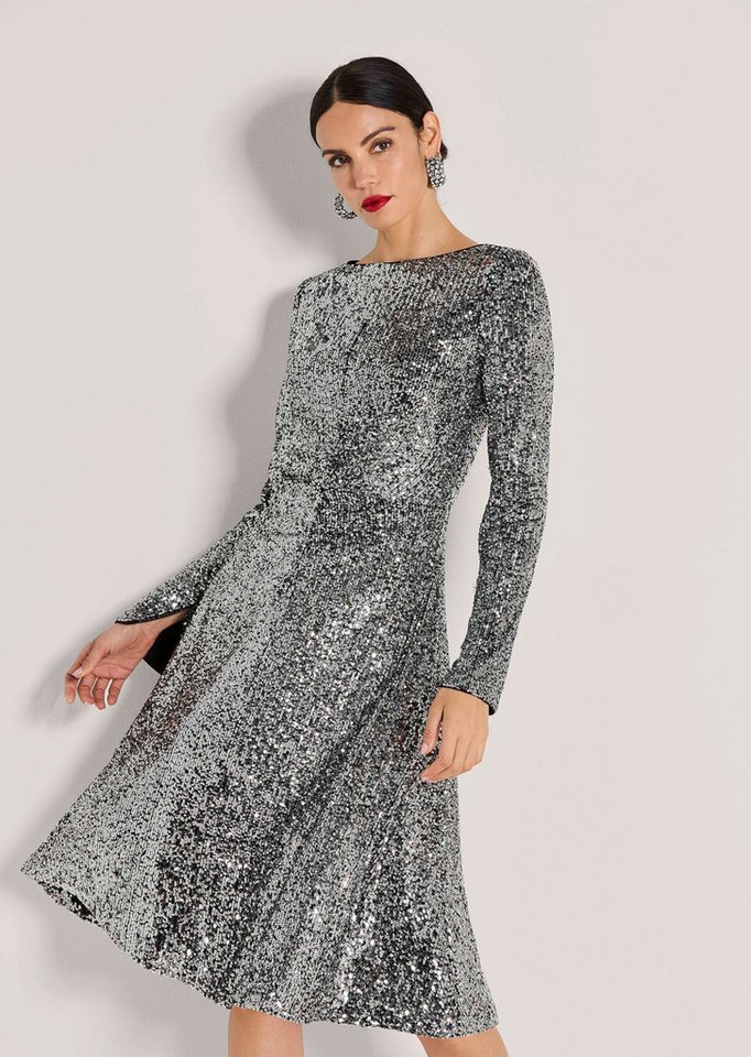 MADELEINE Midikleid Abendkleid mit Glanzeffekt Stilvolles Eventkleid mit U-Boot-Ausschnitt und Langarm von MADELEINE