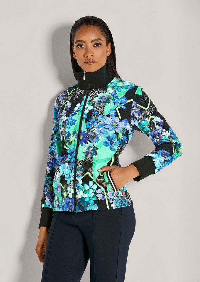 MADELEINE Outdoorjacke Florale Stretchjacke mit Reißverschluss Sportiver Look mit Stehkragen und Rippstrick von MADELEINE