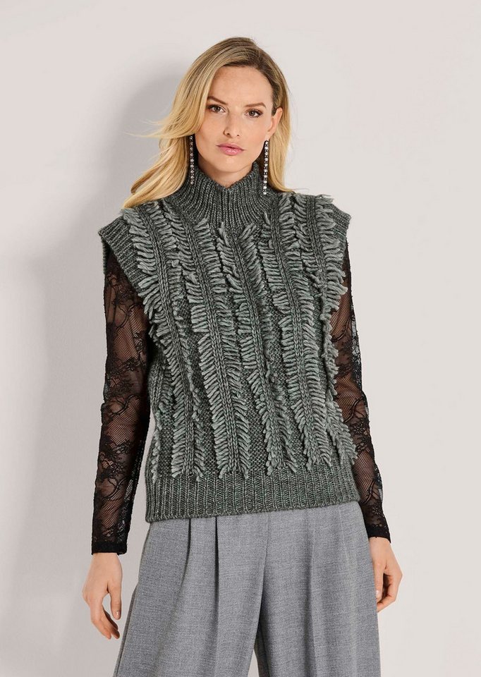 MADELEINE Pullunder Moderner Fransenstrick mit Stehkragen Überschnittene Schultern ohne Arm, glatte Rückseite von MADELEINE