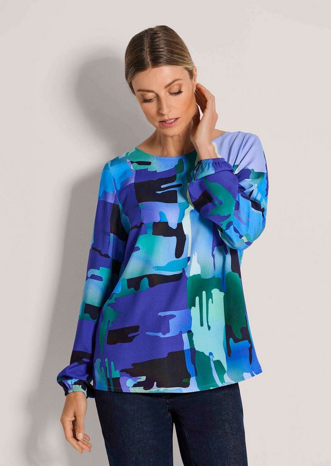 MADELEINE Schlupfbluse Stilvolle Viskosebluse mit Grafik-Print Freizeitbluse mit Rundhals, Gummibündchen und Langarm von MADELEINE
