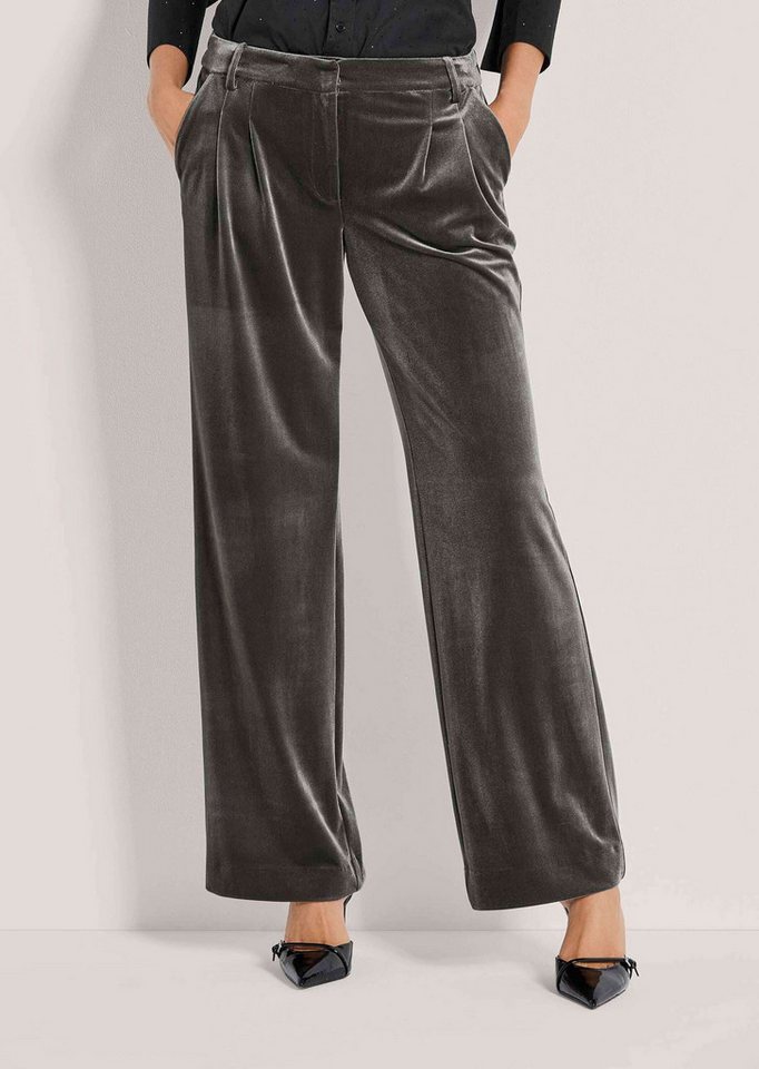 MADELEINE Stoffhose Weite Stoffhose aus Samt, Mid Waist Weit geschnittene Samthose mit Faltenbund und Gürtelschlaufen von MADELEINE