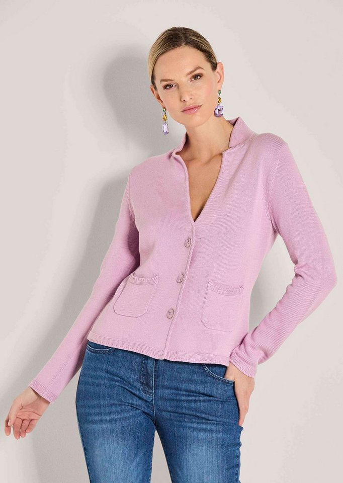 MADELEINE Strickjacke Eleganter Blazer mit feinem Glattstrick Jacke mit Reverskragen und angeschnittenem Stehkragen, Langarm von MADELEINE