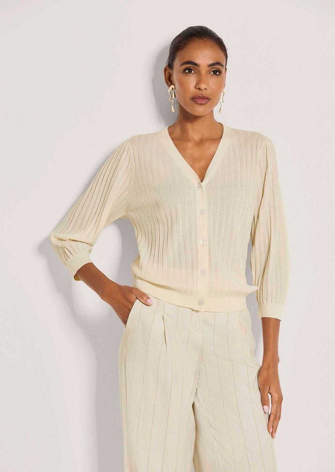 MADELEINE Strickjacke Eleganter Feinstrick-Cardigan mit Plissee Sommerliche Viskose-Jacke mit 3/4-Ballonärmeln und V-Ausschnitt von MADELEINE