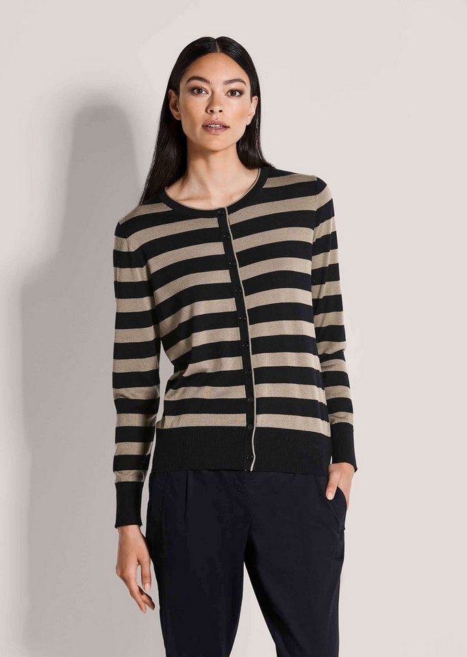 MADELEINE Strickjacke Langarm Cardigan mit Streifen, Schurwolle Leichte Jacke mit Rundhals und Knopfleiste, figurbetonte Passform von MADELEINE