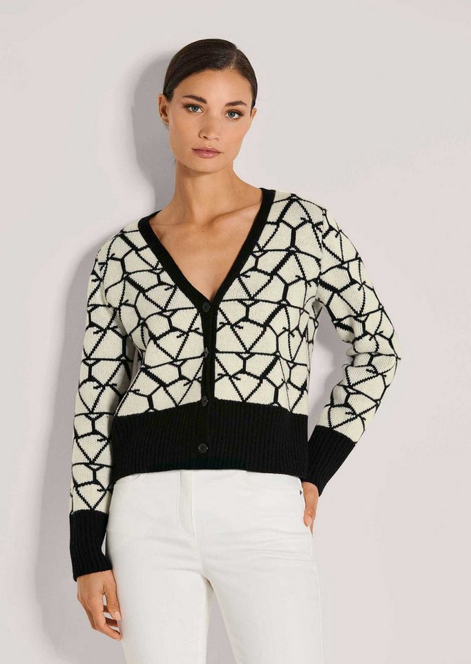 MADELEINE Strickjacke Langarm Jacquard-Cardigan mit Kaschmir Verkürzte Strickjacke mit V-Ausschnitt, Knopfleiste von MADELEINE